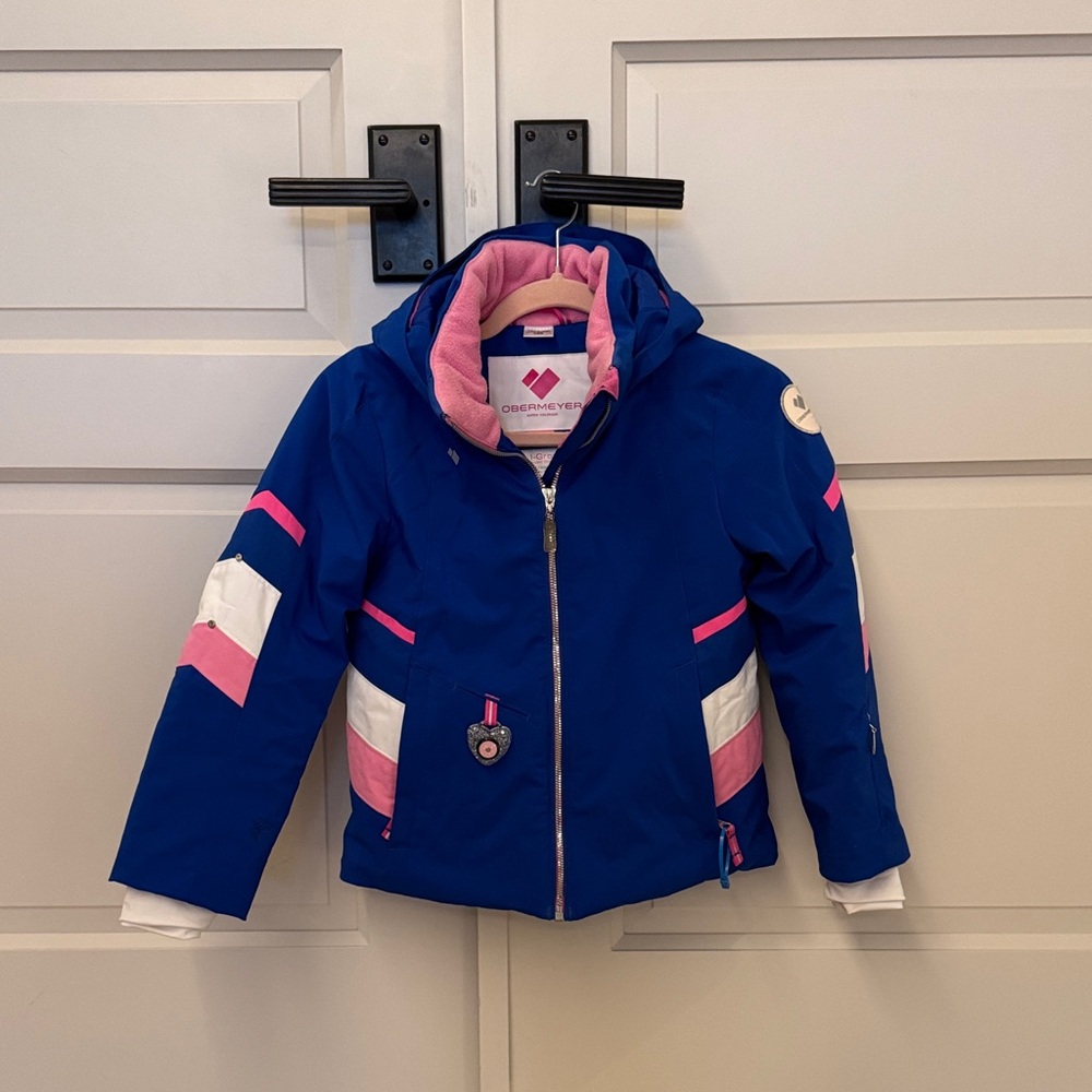 Obermeyer Youth Blue Ski Jacket with Pink Accents
